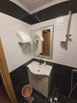 a small bathroom with a sink and a mirror at Etno selo Smederevo PEPE- Serbia in Landol