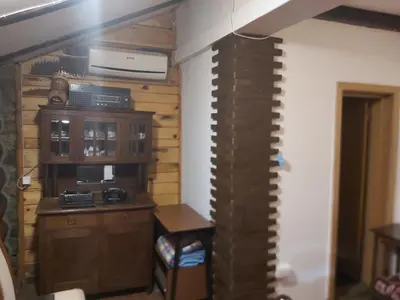 a room with a kitchen with a wooden wall at Etno selo Smederevo PEPE- Serbia in Landol