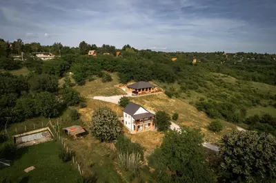 an aerial view of a house on a hill at Uba Fruška gora in Velika Remeta