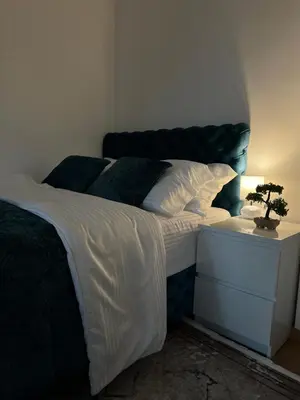 a bedroom with a bed with a plant on it at View in Zvezdara