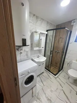 a bathroom with a sink and a washing machine at Apartman Dami in Belgrade