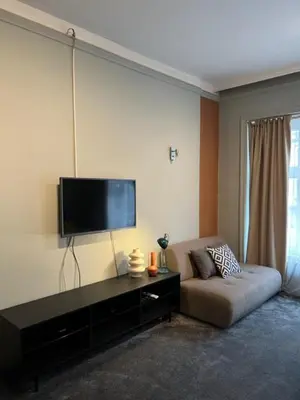 a living room with a couch and a flat screen tv at Apartment Moka in Belgrade