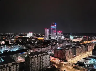 a view of a city at night with at Panoramic View Premium Apartment BW in Belgrade