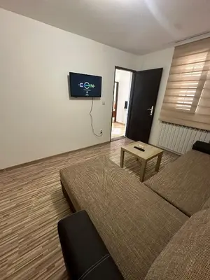 a living room with a couch and a tv on the wall at BIRDS apartmani in Belgrade