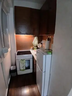 a small kitchen with a stove and a refrigerator at Nada Sweet House in Belgrade