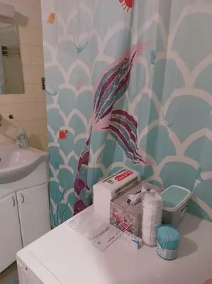 a bathroom with a sewing machine on a counter at Toni apartments in Voždovac