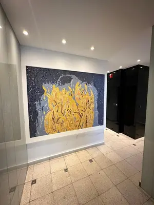 a large painting on a wall in a building at Angela apartment with 2 balconies in Belgrade