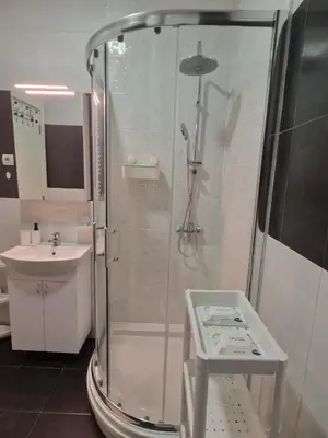 a bathroom with a shower and a sink at EMILY LUX Apartment Belgrade, Center in Belgrade