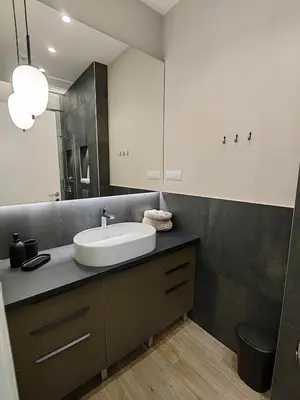a bathroom with a sink and a mirror at Rajiceva for 4 one bdr one living room Knez Mihailova in Belgrade