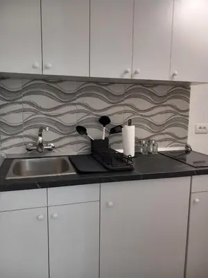 a kitchen with a sink and a counter top at Studio Djurdjica in Belgrade