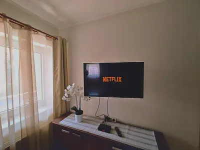 a computer monitor sitting on a desk in a room at Prenoćište Lana 2 in Novi Banovci