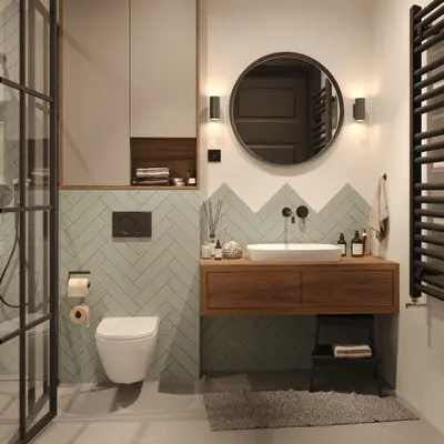 a bathroom with a sink and a toilet and a mirror at Mibu Apartments in Belgrade