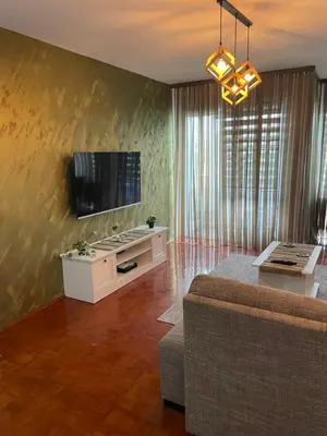 a living room with a couch and a flat screen tv at Arena 23 in Novi Beograd