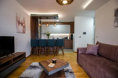 a living room with a couch and a table at TOP VIEW apartment 47 in Arandjelovac