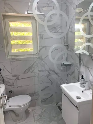 a bathroom with a white toilet and a sink at Apartman Vojvoda 1 in Sajmište