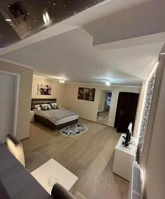 a living room with a bed and a couch at Olimpic Apartmani BG in Batajnica
