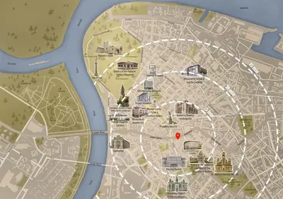 a map of a city with a red dot at Urban Corner 5min to Republic Square Renovated in Belgrade
