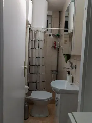 a small bathroom with a toilet and a sink at Studio-Harmony in Kanarevo Brdo