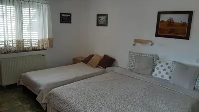 a bedroom with two beds and a window at Apartman Toki, Aranđelovac in Arandjelovac