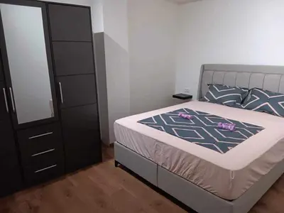 a bedroom with a large bed and a dresser at Apartman Dimitrijala 52 in Zvezdara
