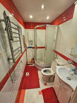 a bathroom with a shower and a toilet and a sink at Stan na karaburmi in Rospi Ćuprija