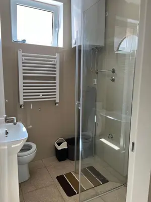 a bathroom with a shower and a toilet at Apartment A2, Center, Belgrade in Belgrade