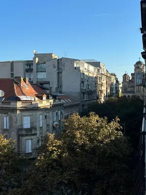 a view of a city with buildings and trees at Apartman Resavska in Belgrade
