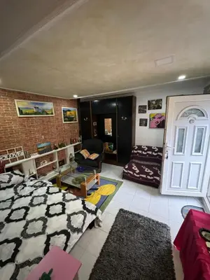 a living room with a bed and a couch at Jakovljević Apartment in Belgrade