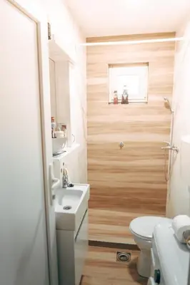 a bathroom with a sink and a toilet at Ranč Elena in Ruma