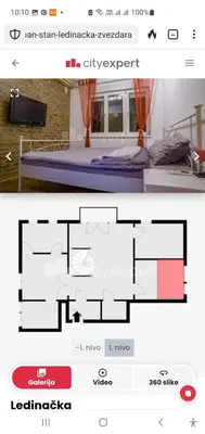two pictures of a bedroom with a bed and a tv at Zvezda in Karaburma