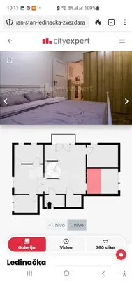 a screenshot of a room with a bed and a floor plan at Zvezda in Karaburma