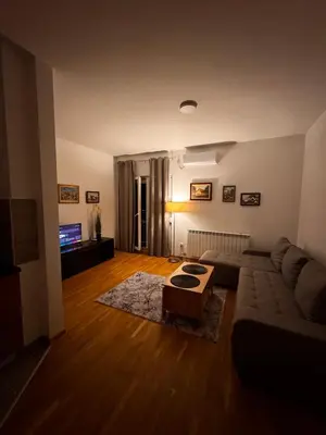 a living room with a couch and a table at Apartman 69 in Krnjača