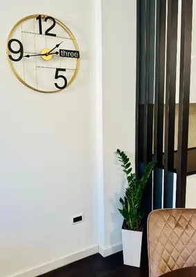 a clock hanging on a wall next to a plant at Suzi in Belgrade