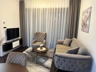 a living room with two couches and a television at Suzi in Belgrade