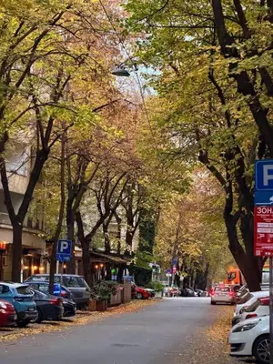 a city street with cars parked on the side of the road at Apartment Silicon Valley in Belgrade