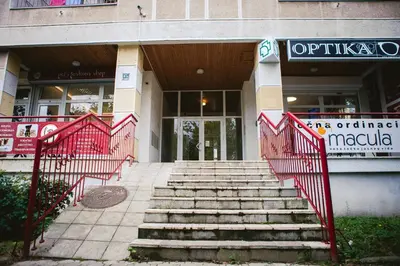 a set of stairs in front of a building at Viktorija Apartment in Belgrade