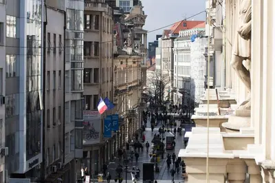 a view of a city street with people walking at Knez Central Apartment in Belgrade