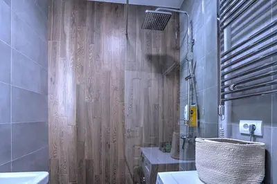 a bathroom with a shower and a sink at Knez Central Apartment in Belgrade