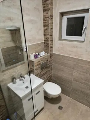 a bathroom with a toilet and a sink at Apartman Viktor in Surčin