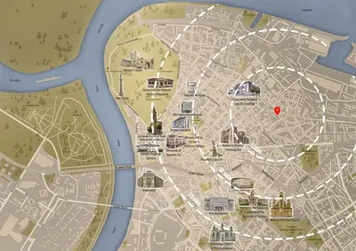 a map of a city with a red dot at Pintrst-Penthouse 110m2 Ping Pong Old Town in Belgrade
