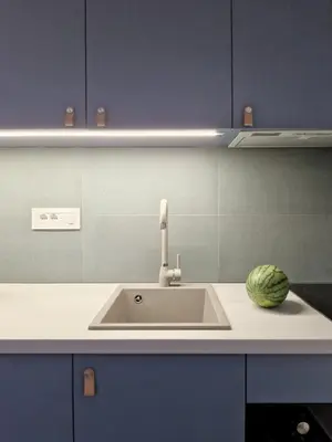 a kitchen with a sink and a watermelon on the counter at Studio MAXIM in Vračar (historical)