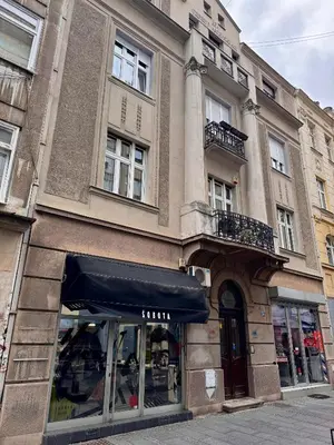 a store front of a building with a black awning at BD Old Town Suite - Pedestrian Zone - City Center in Belgrade