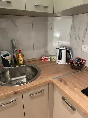 a kitchen counter with a sink and a coffee maker at City Centre Retreat Palmoticeva Studio in Belgrade