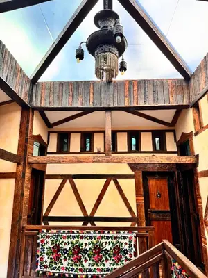 a house with a christmasreath on the front door at Guesthouse Perunov Konak in Belgrade