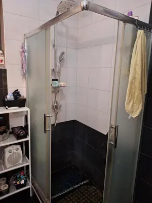 a shower with a glass door in a bathroom at Vila Tara in Belgrade