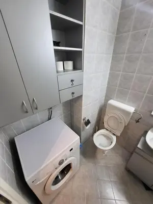 a small bathroom with a toilet and a sink at Lucky Apartments New Belgrade in Belgrade