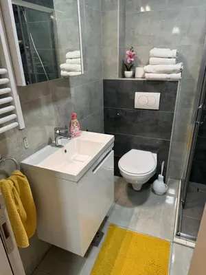 a bathroom with a white sink and a toilet at Apartman Pazova in Stara Pazova