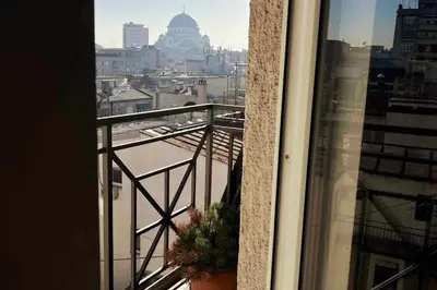 a view of a city from a window at Prostrani dupleks u istorijskom centru grada Anna in Belgrade