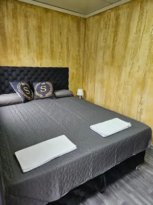 a bed with two pillows on it in a room at Villa SS Black Fruška Gora in Čortanovci