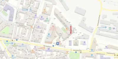a map of a city with a red arrow at Novi Dorcol Big in Belgrade